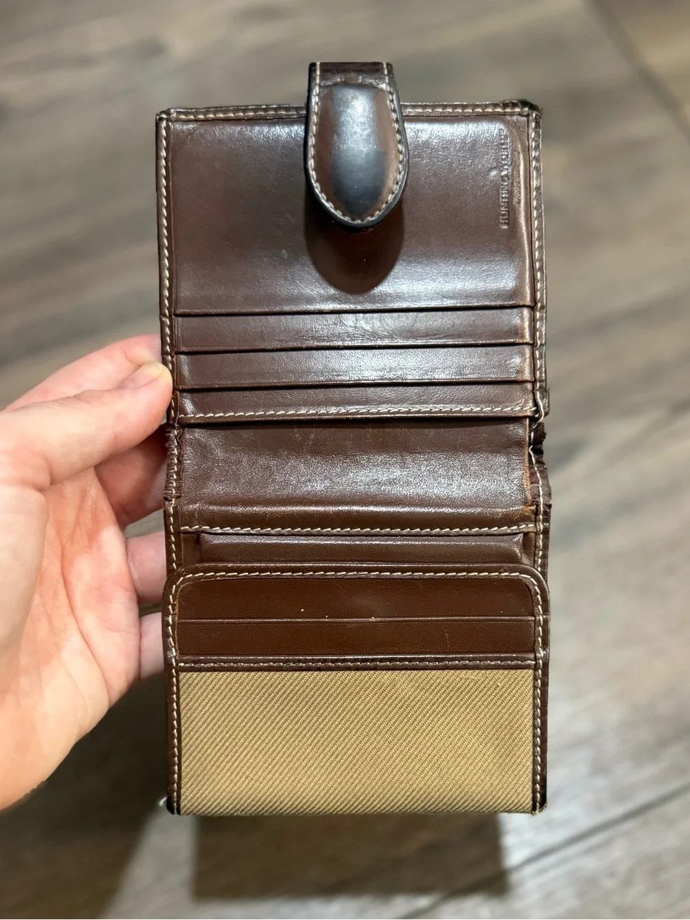 Vintage Hunting World Leather Canvas Wallet Brown Made In Italy Distressed Rare